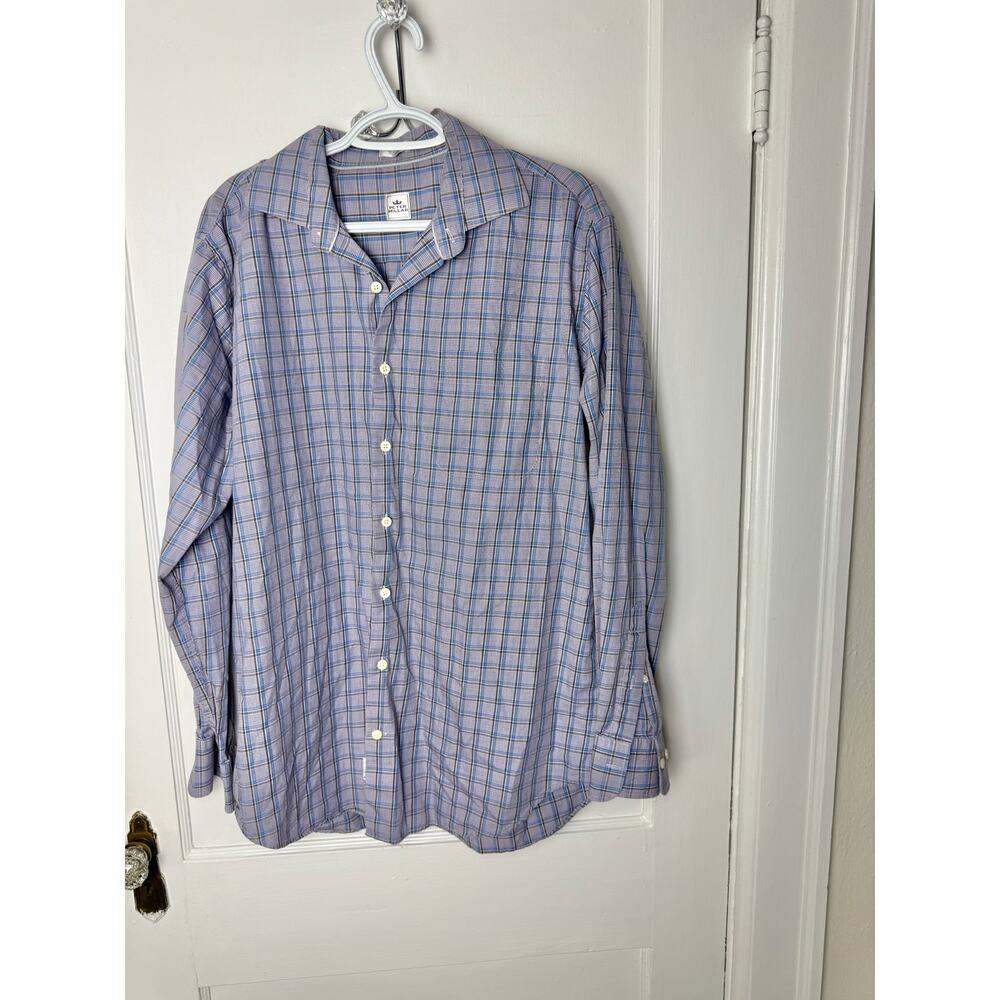 Peter Millar Shirt Large Blue Check Plaid Cotton Business Office Work Button